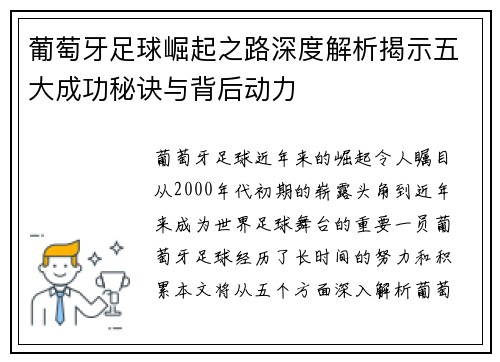 葡萄牙足球崛起之路深度解析揭示五大成功秘诀与背后动力